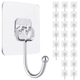 ZESLMG Adhesive Wall Hooks for Hanging, Self Sticky Hooks Heavy Duty 22lb Clear, Removable Shower Hook No Damage for Towel Key Coat Wreath Picture Outdoor Ceiling Bathroom Kitchen, Waterproof