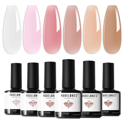 modelones Gel Nail Polish Set - 6 Colors Nude Pink Milky White Gel Polish Set Light Neutral Pink Nail Polish Barely Pink Soak Off LED Starter Kit Popular Nail Art DIY Manicure Gifts