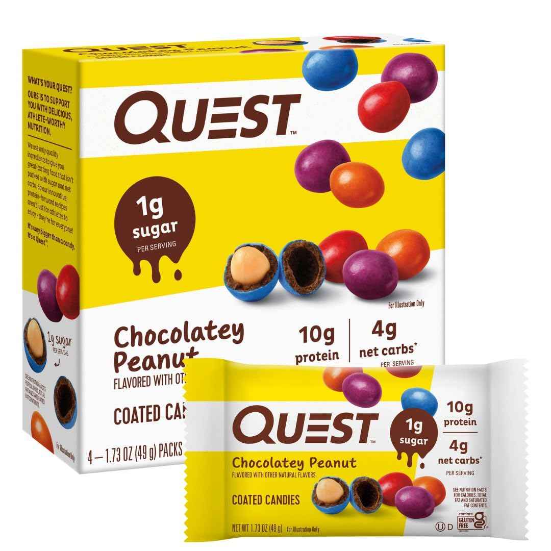 Quest Nutrition Coated Candies, 1g Sugar, 10g Protein, 4g Net Carbs, Gluten Free, Keto Friendly, 12 Count