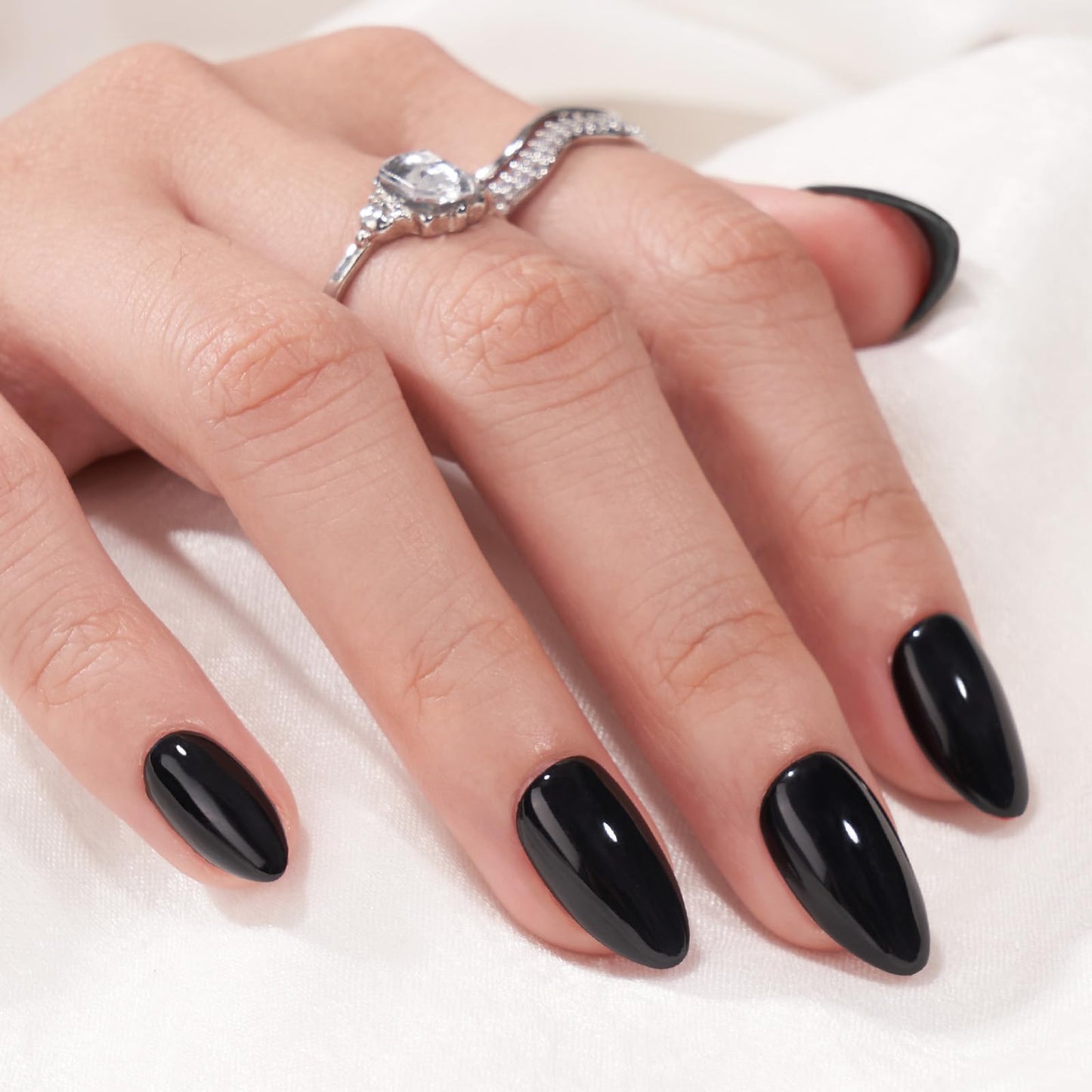 Black Press On Nails Almond - BTArtbox Short Press On Nails with Nail Glue, Fit Perfectly &amp;amp; Natural Reusable Stick On Nails in 16 Sizes - Soft Gel Glue On Nails Kit, Black Velvet