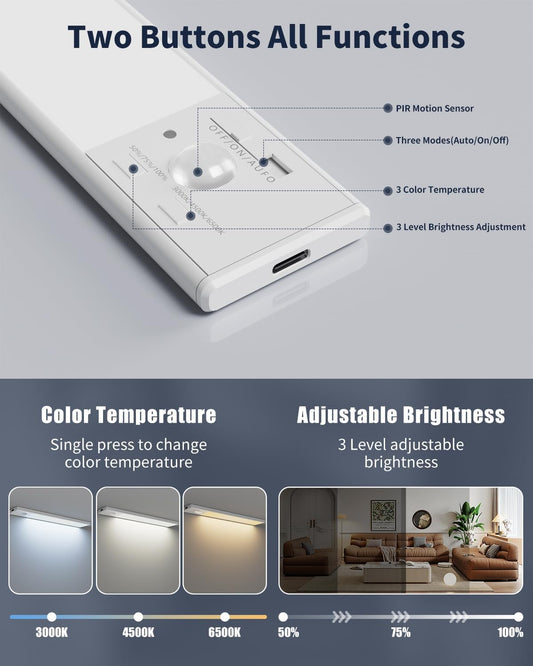 FBY_Under_Cabinet_Lighting,1800mAh_USB_Rechargeable_Closet_Light,_8-Inch_LED_Motion_Sensor_Indoor,_3-Level_Adjustable_Brightness_and_3_Color_Temperature_Options_(3Pack)