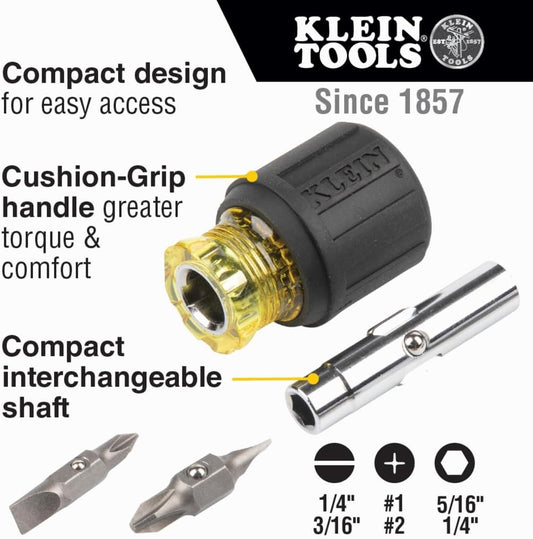 Klein_Tools_32561_Multi-Bit_Screwdriver/Nut_Driver,_6-in-1_Stubby_Screwdriver_with_2_Phillips,_2_Slotted,_2_Nut_Drivers