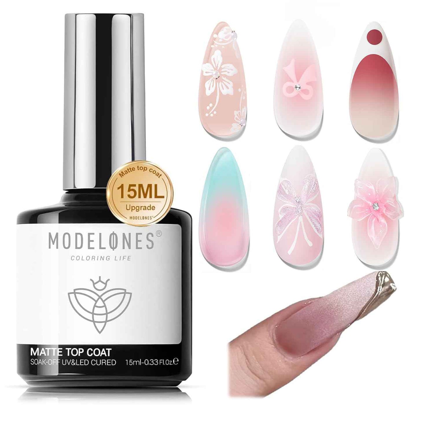 modelones Gel Top Coat, 15ml No Wipe Gel Nail Polish High Gloss Top Coat Shiny Long Lasting Clear Top for Acrylic Nails, Need U V/LED Lamp for Home DIY Gift Spring Easter's Manicure Salon