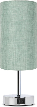 Yarra-Decor Bedside Table Lamp with USB Port - Touch Control for Bedroom Wood 3 Way Dimmable Nightstand Lamp with Round Flaxen Fabric Shade for Living Room, Dorm, Home Office (LED Bulb Included)