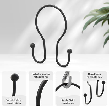 AmazerBath_Shower_Curtain_Hooks_Black_Shower_Curtain_Rings,_Simple_Double_Hook_Shower_Curtain_Hooks_Rust_Proof,_Smooth_Sturdy_Metal_Shower_Hooks_for_Shower_Curtain_Rod,_12_Pcs_Shower_Rod_Hooks