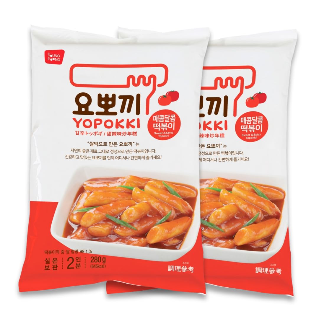 Yopokki Instant Tteokbokki Pack (Sweet Mild Spicy, Pack of 2) Korean Street food with sweet and moderately spicy sauce Topokki Rice Cake - Quick &amp;amp; Easy to Prepare