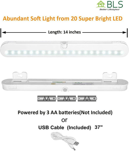 BLS_T01L_LED_Closet_Light,_Super_Bright_20_LED_Under_Cabinet_Lighting_Battery_Powered/DC_Input_Wireless_Motion_Sensing_Light,_Auto_On_Off_Switch,_Motion_Sensor_&_Light_Sensor,_Light_Beam_Adjustable