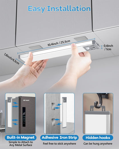 HIBOITEC_Under_Cabinet_Lighting_Rechargeable_Closet_Lights_Wireless_Motion_Sensor_Light_Indoor,_50_LED_Dimmable_Magnetic_Under_Counter_Light_for_Kitchen,_Pantry,_2_Pack,_Cool_White_Light,_10_inch