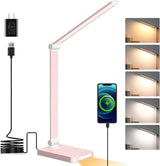 LED Desk Lamp with USB Ports,Touch Desk Lamps for Home Office with 5 Color Modes,3 Brightness Desk Light with Small Night Light,Reading Lamp Table Lamp for Bedroom Bedside Study Black （with adapter）