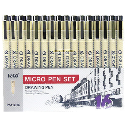 Muchcute Micro Fineliner Drawing Art Pens: 16 Black Fine Line Waterproof Ink Set Artist Supplies Archival Inking Markers Liner Professional Sketch Outline Anime Sketching Watercolor Zentangle Stuff