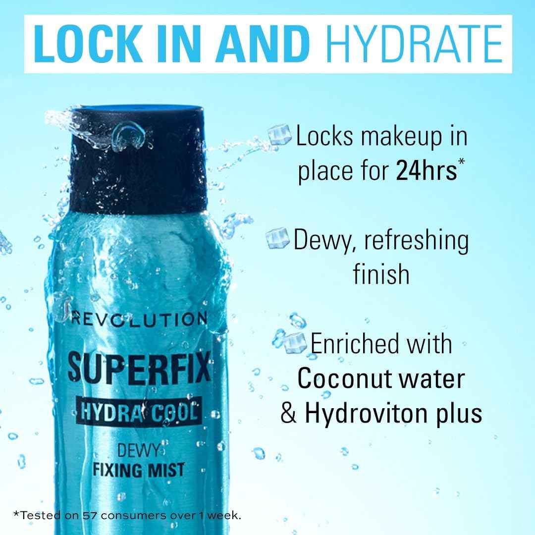 Revolution, Superfix Hydra Cool Prep + Fix Continuous Fixing Mist, Hydrating Face Spray for Makeup, Infused with Aloe Vera, Vegan & Cruelty Free, 5.7 oz