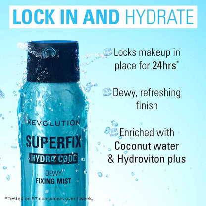 Revolution, Superfix Hydra Cool Prep + Fix Continuous Fixing Mist, Hydrating Face Spray for Makeup, Infused with Aloe Vera, Vegan & Cruelty Free, 5.7 oz