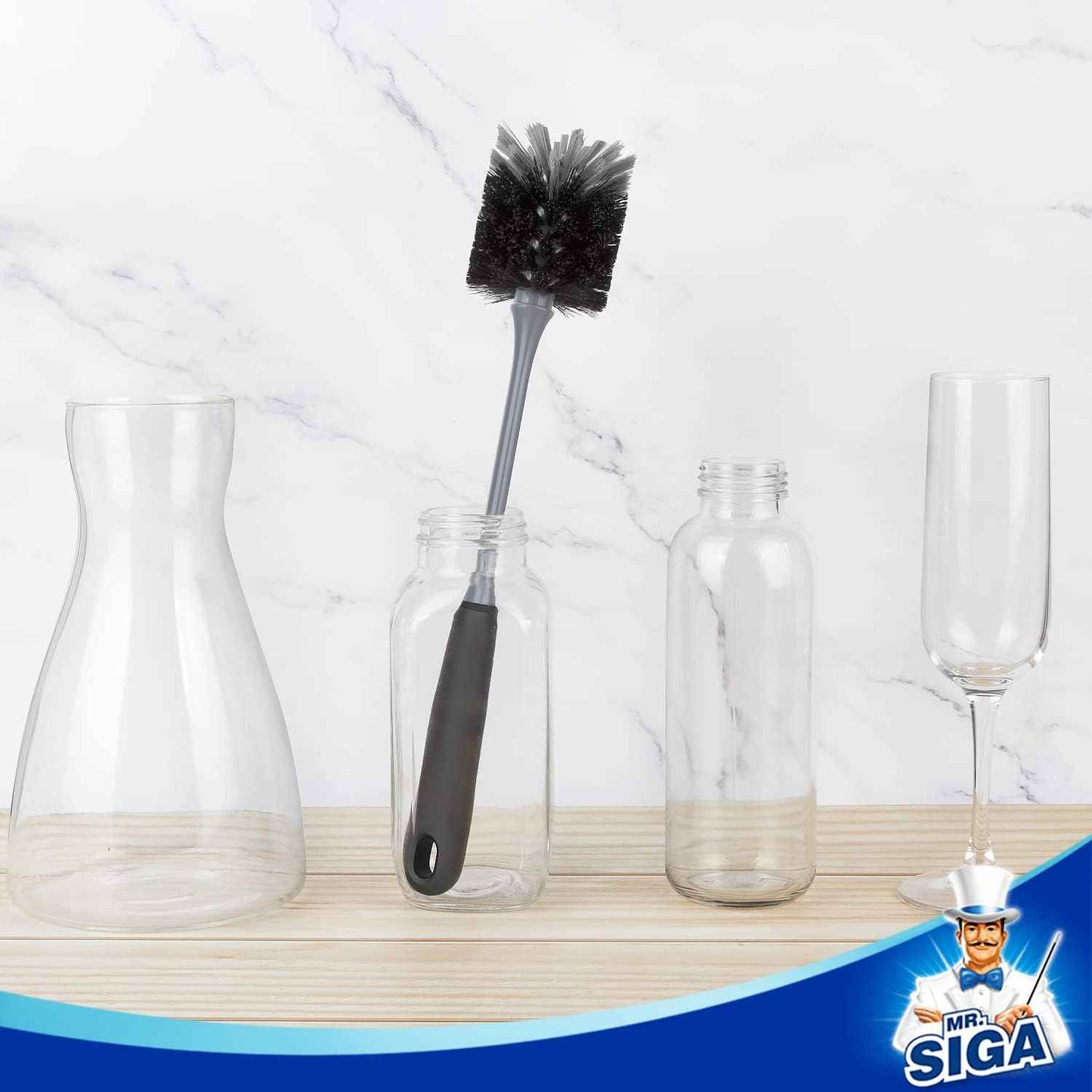 MR.SIGA Long Handle Bottle Brush, Flexible Scrub Brush for Water Bottles, Glasswares, Mugs, 2 Pack