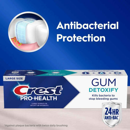 Crest Pro-Health Gum Detoxify Antibacterial Fluoride Toothpaste, 4.8 oz, Enamel and Gum Repair, Cavity Protection, Deep Clean, Plaque Control, Clinically Proven, Travel Size Toiletries