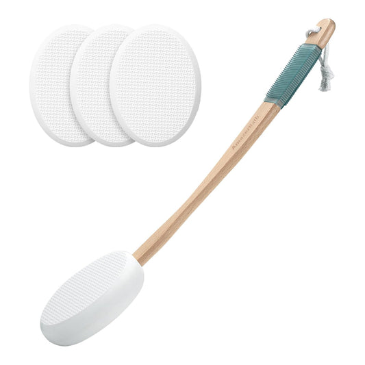 AmazerBath_Lotion_Applicator_for_Back,_Feet,_4_Replacement_Pads_with_17"_Curved_Handle,_Back_Sunscreen_Applicator_for_Kids,_Elderly,_Women,_Apply_Skin_Cream_Medicine_Moisturizer_Tanner,_White