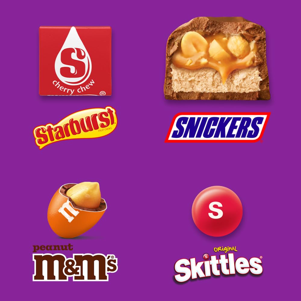 M&M'S_Peanut,_SNICKERS,_STARBURST_&_SKITTLES_Fun_Size_Individually_Wrapped_Halloween_Candy_Variety_Pack,_19.44_oz_Bulk_Candy_Bag