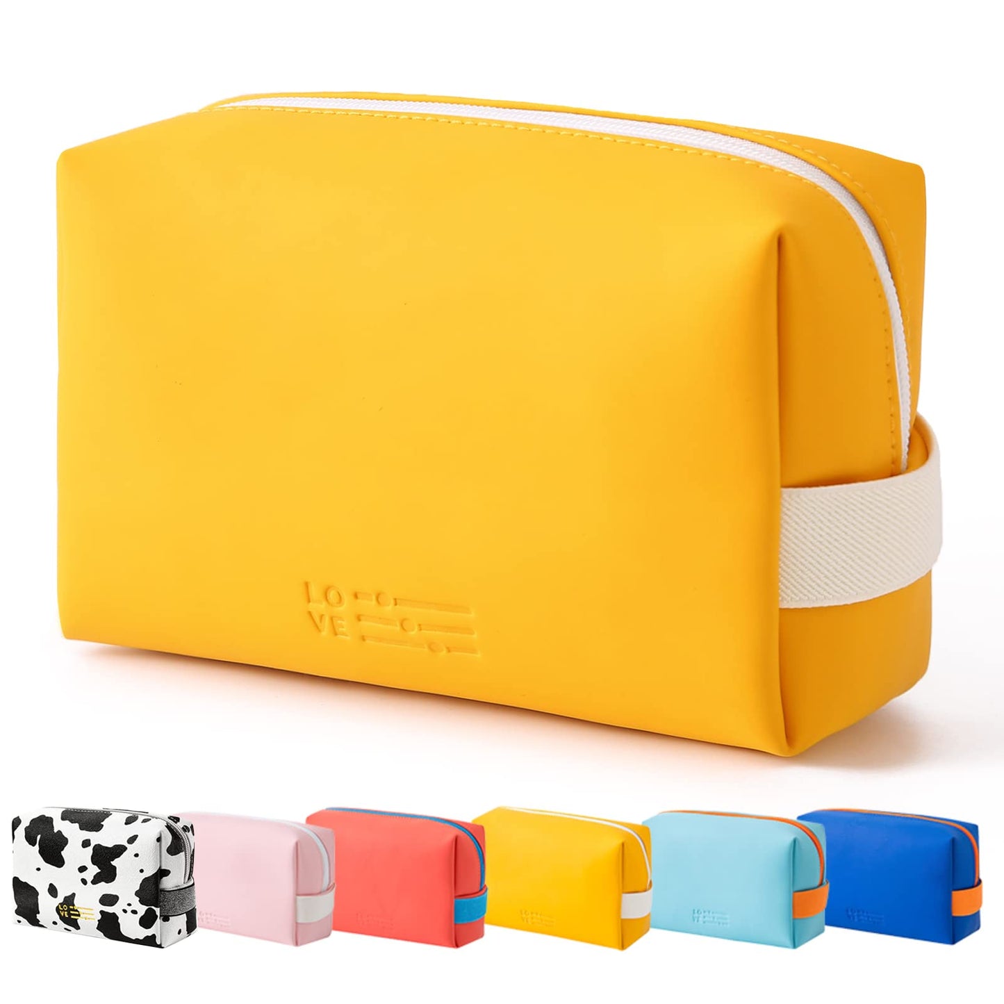 Small Makeup Bag Travel Cosmetic Bag for Women Zipper Pouch Makeup Organizer Bag PU Leather Waterproof Cute Toiletry Bags(yellow)