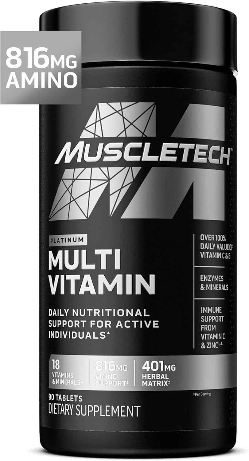 MuscleTech Platinum Multivitamins for Men & Women - Multi-Vitamin Supplement for Immune Support - 18 Vitamins & Minerals, Vitamin A C D E B6 B12 - Daily Workout Supplements for Men