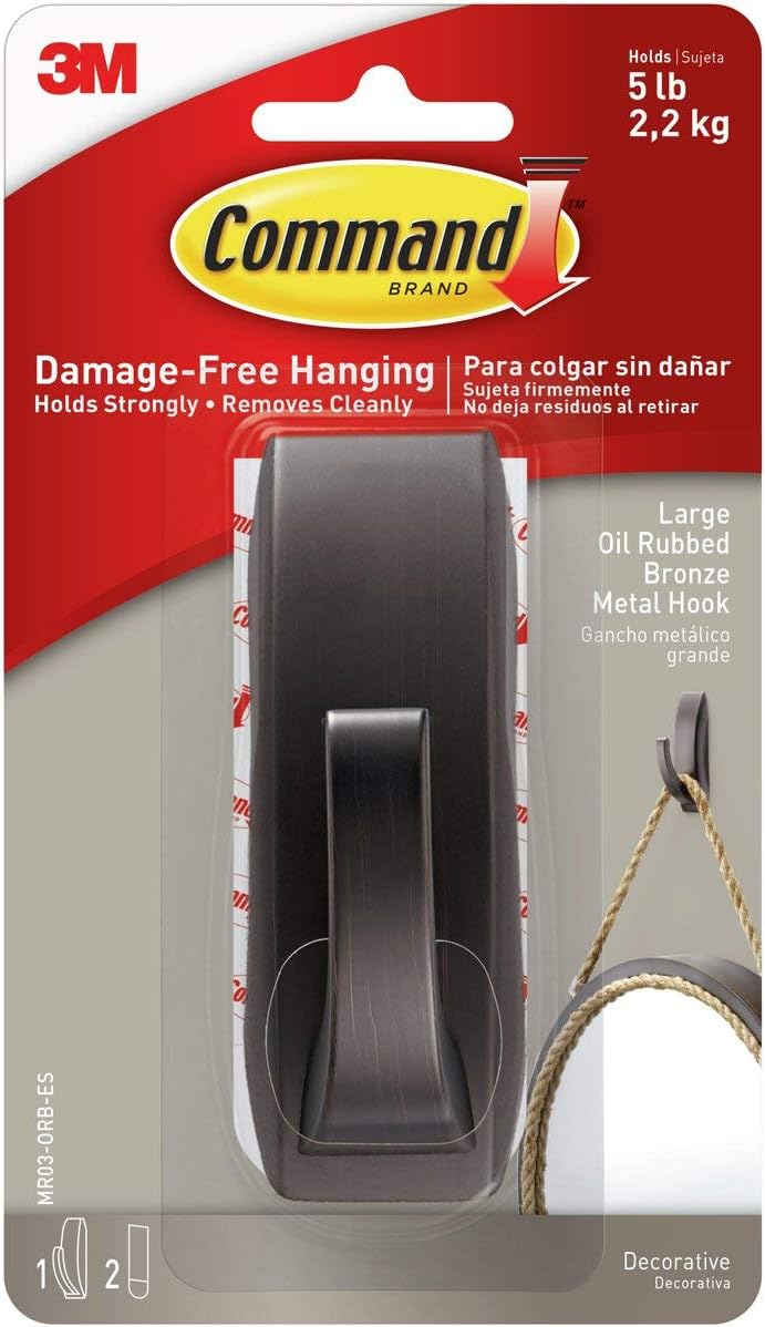 Command_Large_Modern_Reflections_Metal_Hook,_Holds_up_to_5_lb,_Oil_Rubbed_Bronze,_1_Wall_Hook_with_2_Strips,_Damage-Free_Hanging_Hooks_for_Hanging_Decorations_in_Living_Spaces