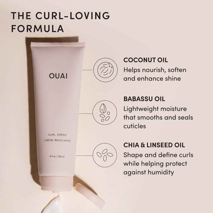 OUAI Curl Cream - Curl Defining Cream with Chia & Linseed Oil - Enhances Definition, Hydration & Shine - Tames Frizz & Protects from Humidity - Silicone-Free Curly Hair Products for Women