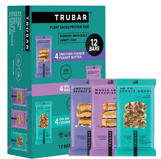 TRUBAR Vegan Protein Bar, Assorted Flavors, Gluten Free, Vegan Protein Snacks, 12G Plant-Based Protein, High Fiber, Healthy Protein Bars