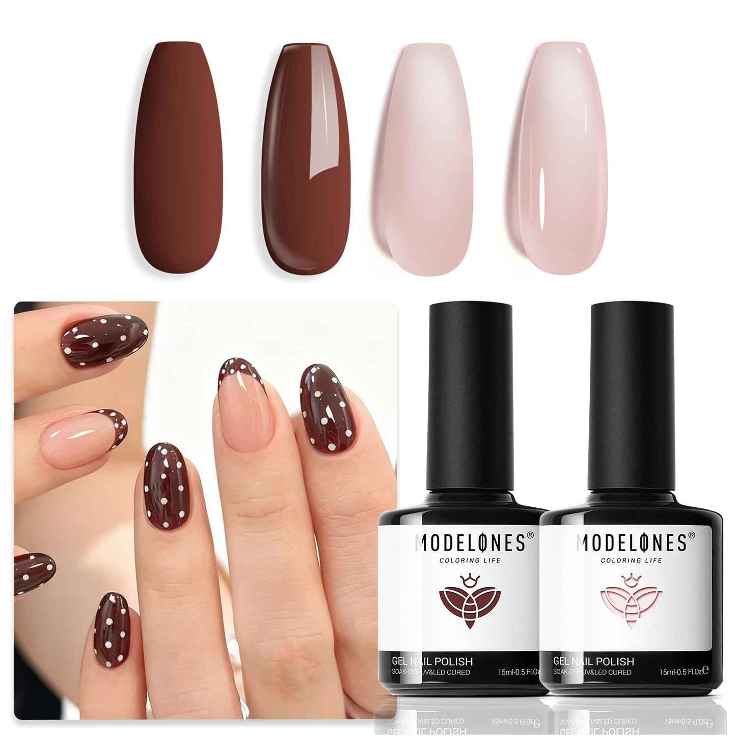 modelones Builder Nail Gel, 2 Pcs Clear and Cover Nude Builder Nail Polish, 8-in-One Apex Building Thickening Strengthener Extension Rubber Color Base Gel for DIY Home Salon Gifts LED Lamp Cured 10ml