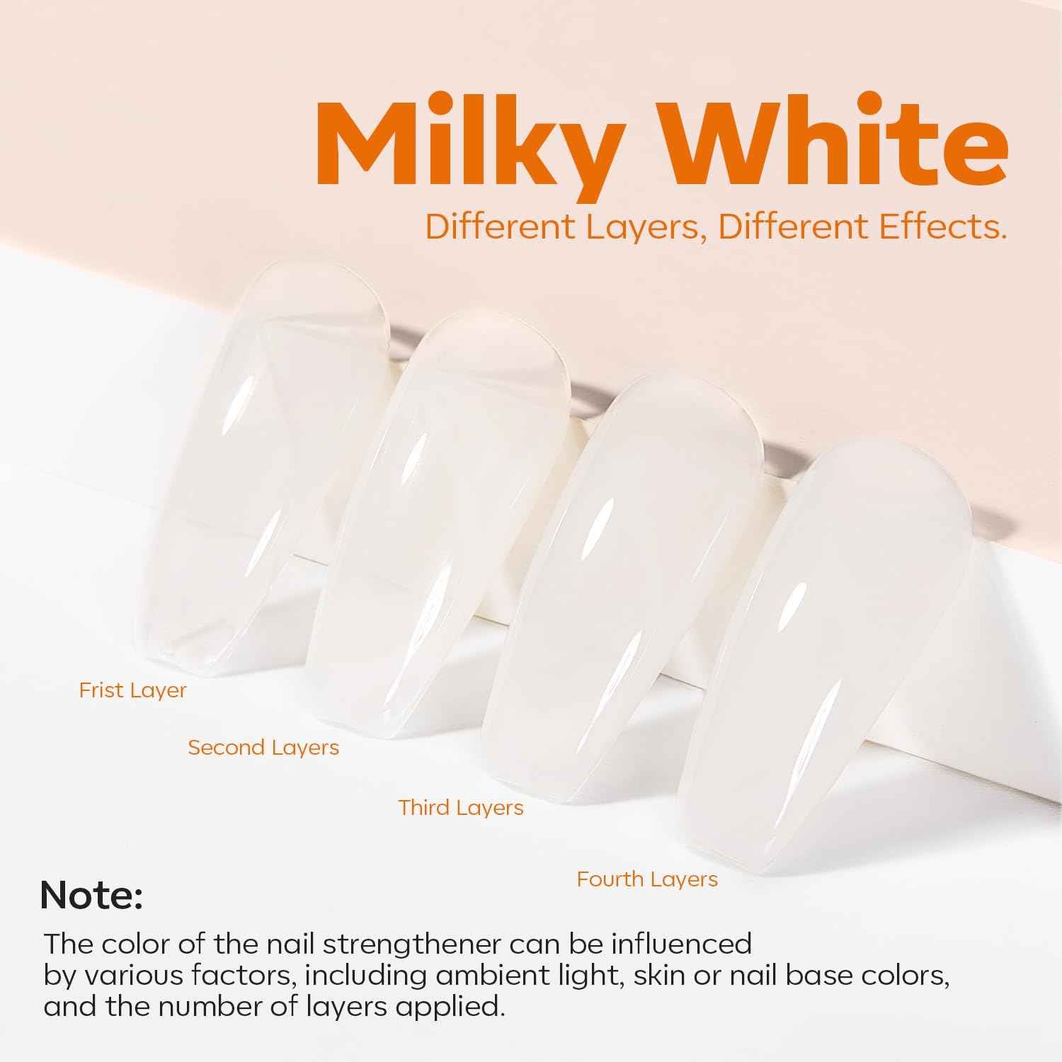 modelones Nail Strengthener, Milky White Nail Polish Nail Repair for Damaged Nails Hardener Air Dry Nail Growth Polish Natural Nail Concealer Foundation Gifts for Women 15ml