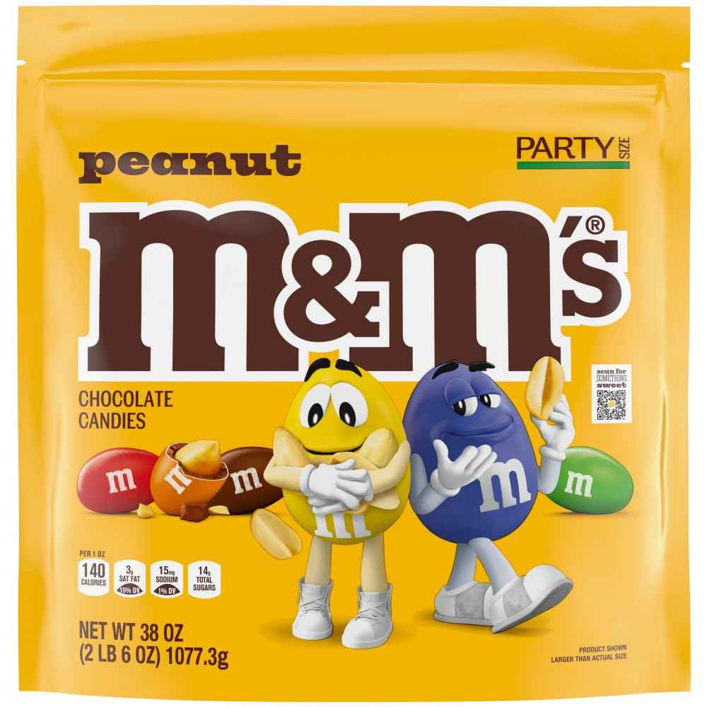 M&M'S Peanut Milk Chocolate Candy Bulk Pack, Party Size, 38 oz Bag, Easter Basket Stuffers