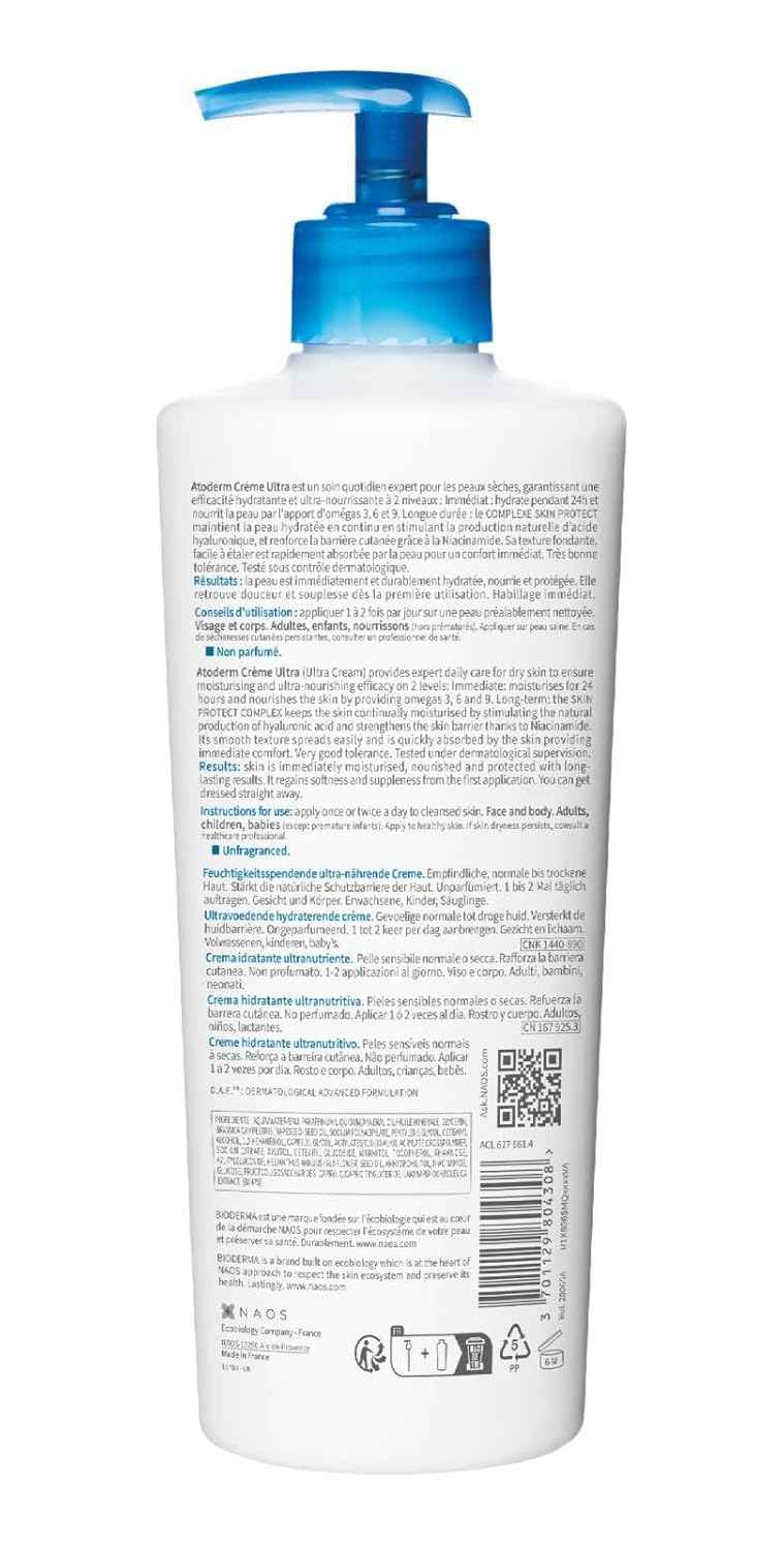 Bioderma Atoderm Ultra Cream Duo Pack, Hydrating Body Moisturizer for Normal to Dry Sensitive Skin