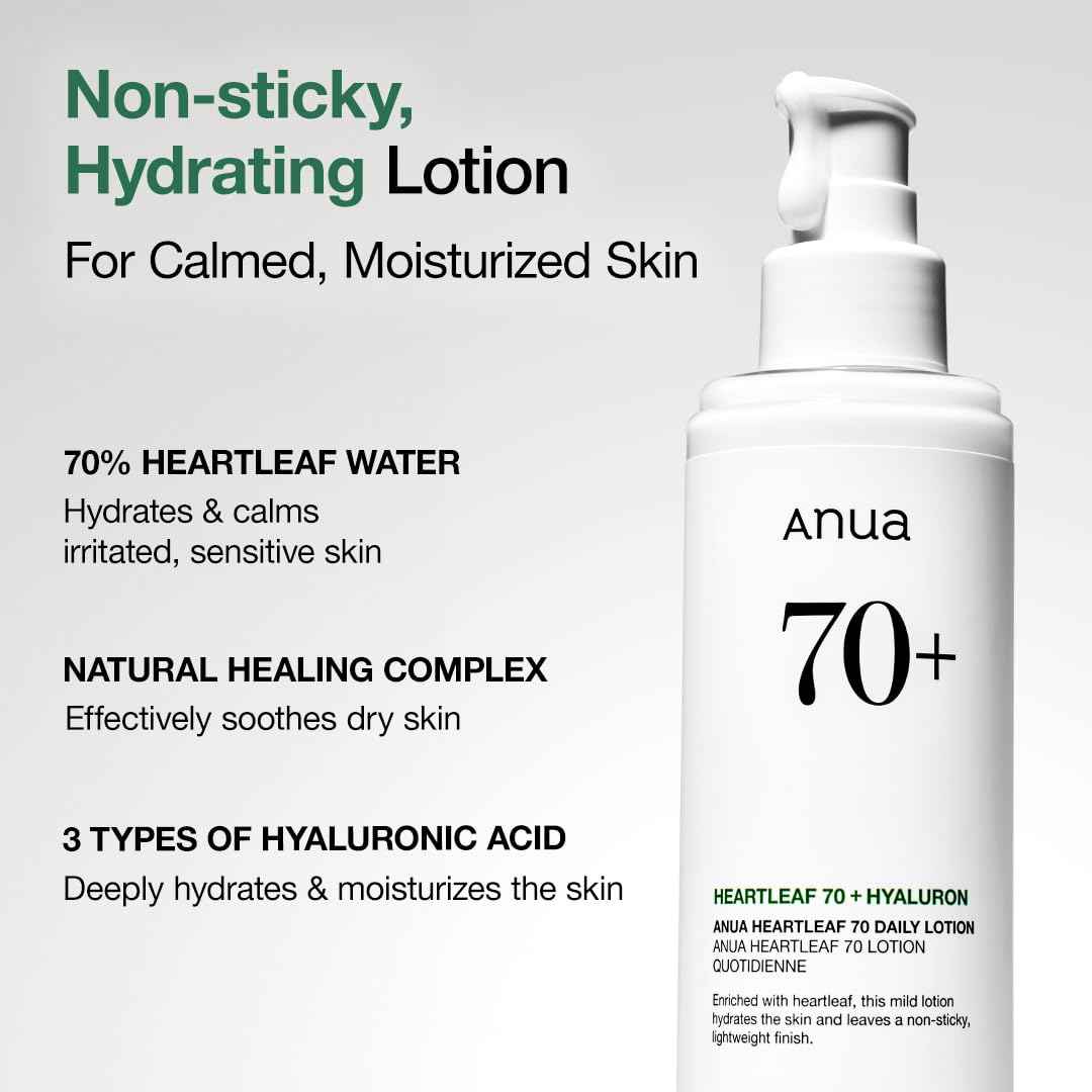 Anua Heartleaf Daily Lotion, Lightweight Face Moisturizer with Hyaluronic Acid, Gentle & Calming Face Cream for Soothing, Hydration, & Moisture Barrier for Dry Skin, Korean Skincare, 6.76 fl.oz.