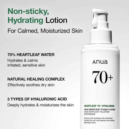 Anua Heartleaf Daily Lotion, Lightweight Face Moisturizer with Hyaluronic Acid, Gentle & Calming Face Cream for Soothing, Hydration, & Moisture Barrier for Dry Skin, Korean Skincare, 6.76 fl.oz.