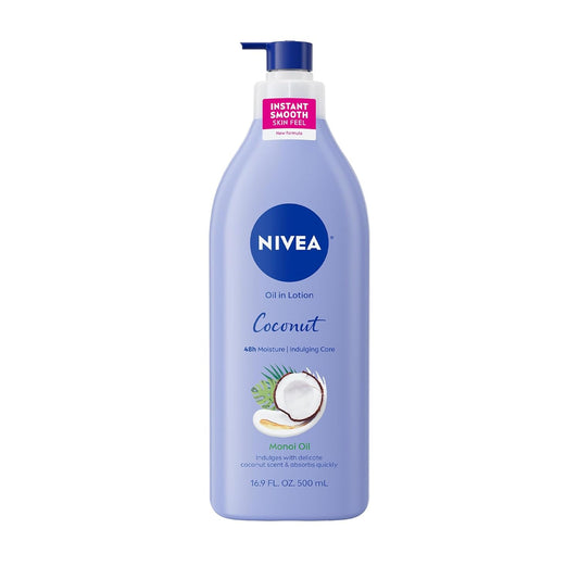 NIVEA_Oil_Infused_Lotion_Coconut_and_Monoi_Oil_Body_Lotion_for_Women,_Fast-Absorbing_and_Non-Greasy_Coconut_Scented_Lotion_Moisturizes_for_48_Hours,_16.9_Fl_Oz_Pump_Bottle