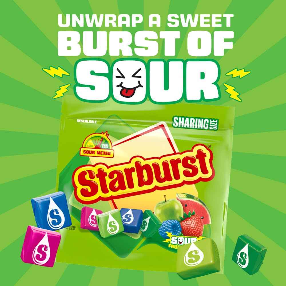 STARBURST Sour Chewy Candy Individually Wrapped Fruit Chew, Sharing Size, 15.6 Oz Resealable Bag, Easter Basket Stuffers