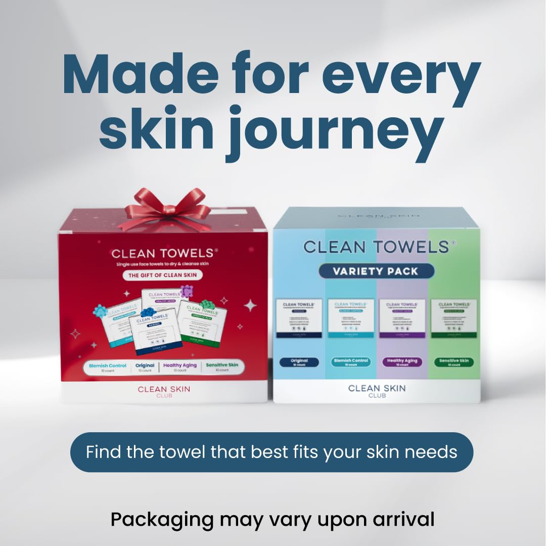 Clean_Skin_Club_Clean_Towels®_XL_Variety_4-Pack_Travel_Set,_Disposable_Face_Towels,_Includes_Original,_Sensitive,_Blemish_Control_&_Healthy_Aging,_40_Count_Total,_10_Each
