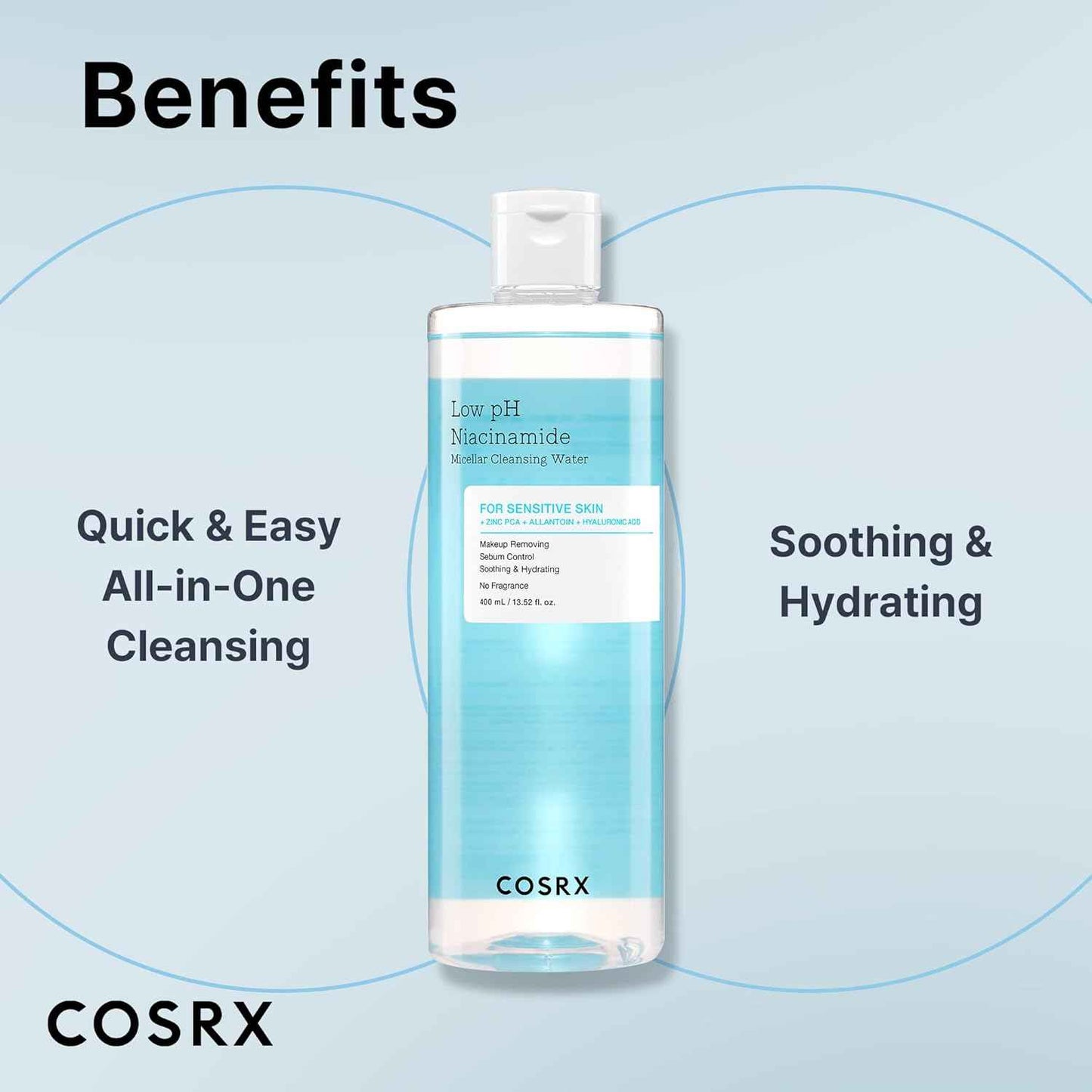 COSRX Low pH Niacinamide Micellar Cleansing Water Daily Mild Facial Cleansing Wash for Sensitive Skin, Sebum control, Korean Skin Care