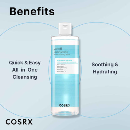 COSRX Low pH Niacinamide Micellar Cleansing Water Daily Mild Facial Cleansing Wash for Sensitive Skin, Sebum control, Korean Skin Care