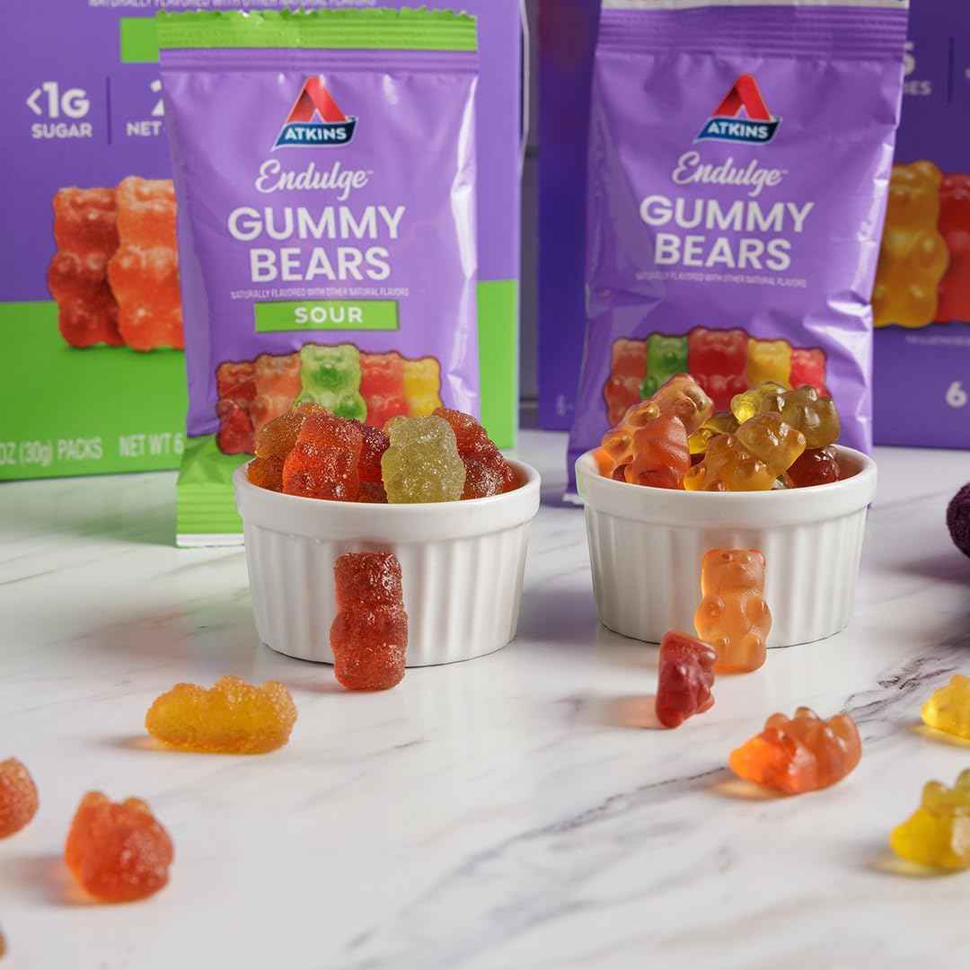 Atkins Endulge Gummy Bears Variety Pack, Low Sugar, Keto Friendly Candy, 18 Pack (12 Sweet Gummy Bears, 6 Sour Gummy Bears)