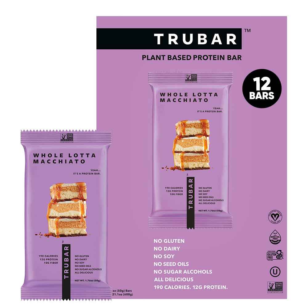 TRUBAR Vegan Protein Bar, Assorted Flavors, Gluten Free, Vegan Protein Snacks, 12G Plant-Based Protein, High Fiber, Healthy Protein Bars