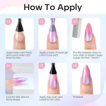 modelones Cat Eye Gel Nail Polish, 6 Colors Shimmer Pearl Magnetic Nail Drawing Set with Magnet, Iridescent Mermaid Swirl Shell Thread Purple Pink Blue Glitter, DIY Manicure Gift for Women Girl