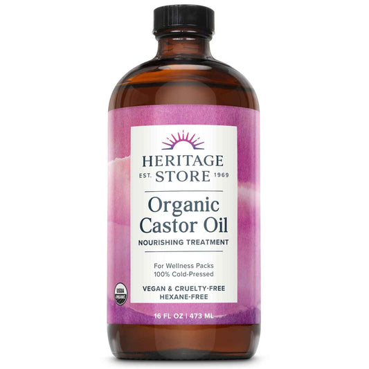 HERITAGE STORE Organic Castor Oil - Glass Bottle - Nourishing Treatment for Hair and Skin - Eyelash Serum for Eyelashes, Brows, Castor Oil Packs - Cold Pressed, Hexane Free