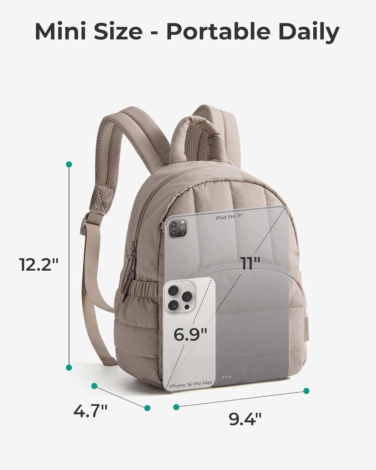 BAGSMART_Mini_Backpack_for_Women,_Lightweight_Puffer_Small_Backpack_Purse,_Quilted_Casual_Travel_Daypack,_Cute_Water-Resistant_Bookbag_for_Daily,_Brown