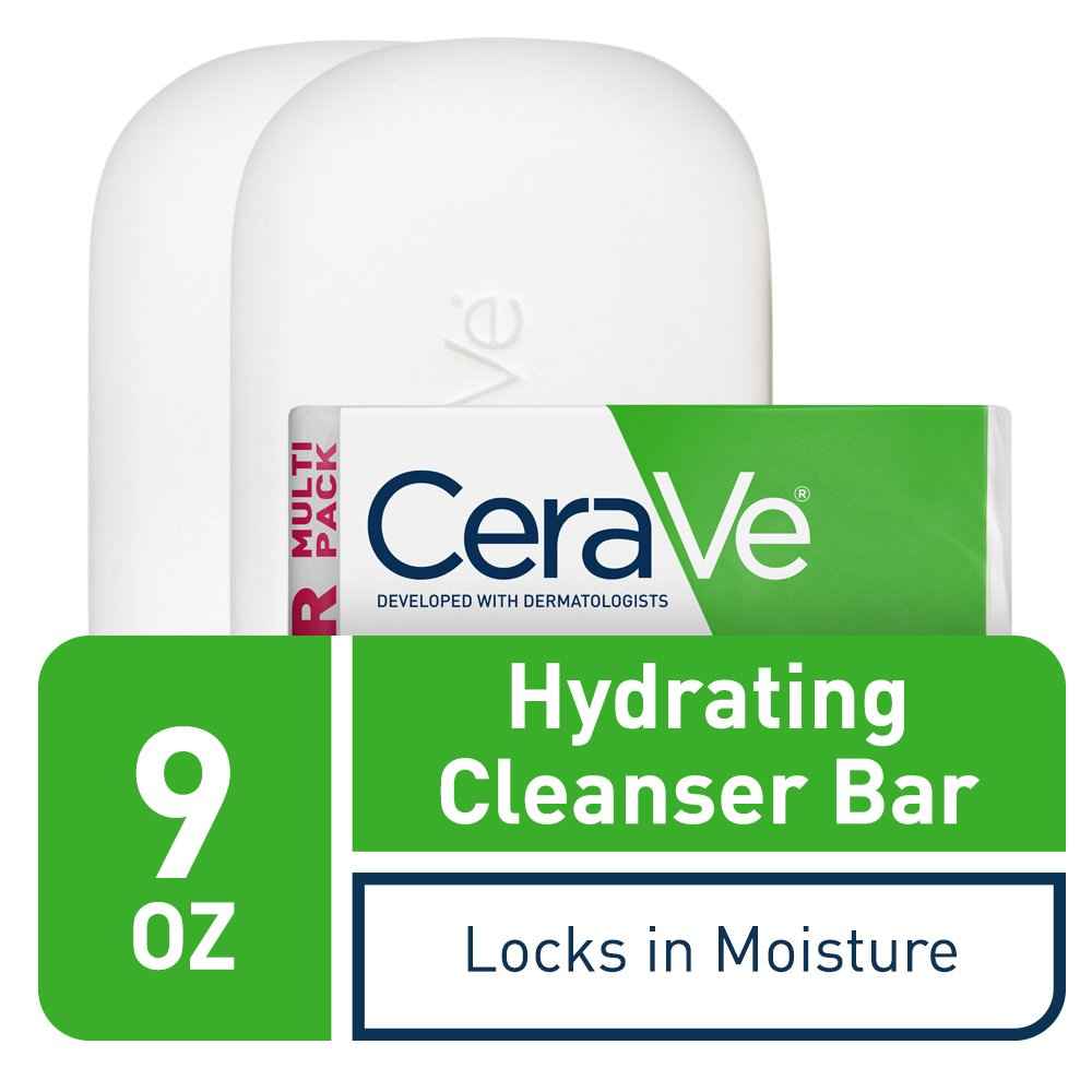 CeraVe Hydrating Cleanser Bar, Soap-Free Body and Facial Cleanser with 5% Moisturizing Cream, Fragrance-Free, 4.5 Ounce Each