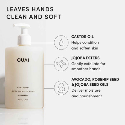 OUAI Hand Wash, Dean Street - Liquid Hand Soap with Jojoba, Avocado, & Rose Hip Oil for Replenished Skin - Gentle Exfoliating Kitchen & Bathroom Soap