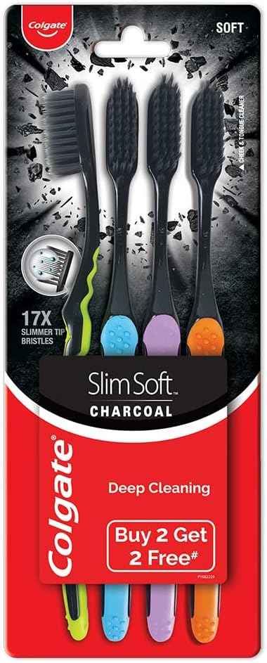 Colgate Slim Soft Charcoal Toothbrush (Buy 2 Get 2 Free) - 4 Pcs