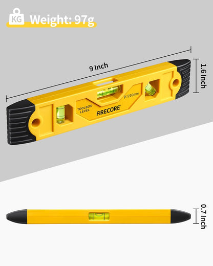 Torpedo_Level_Magnetic,_Firecore_9_Inch_Shockproof_Small_Leveler_Tool_with_3_Bubble_Spirit_Level_45_90_180_Degree,_Construction_Levelers_for_Hanging_Pictures_Install_Shelf_Home_Renovation