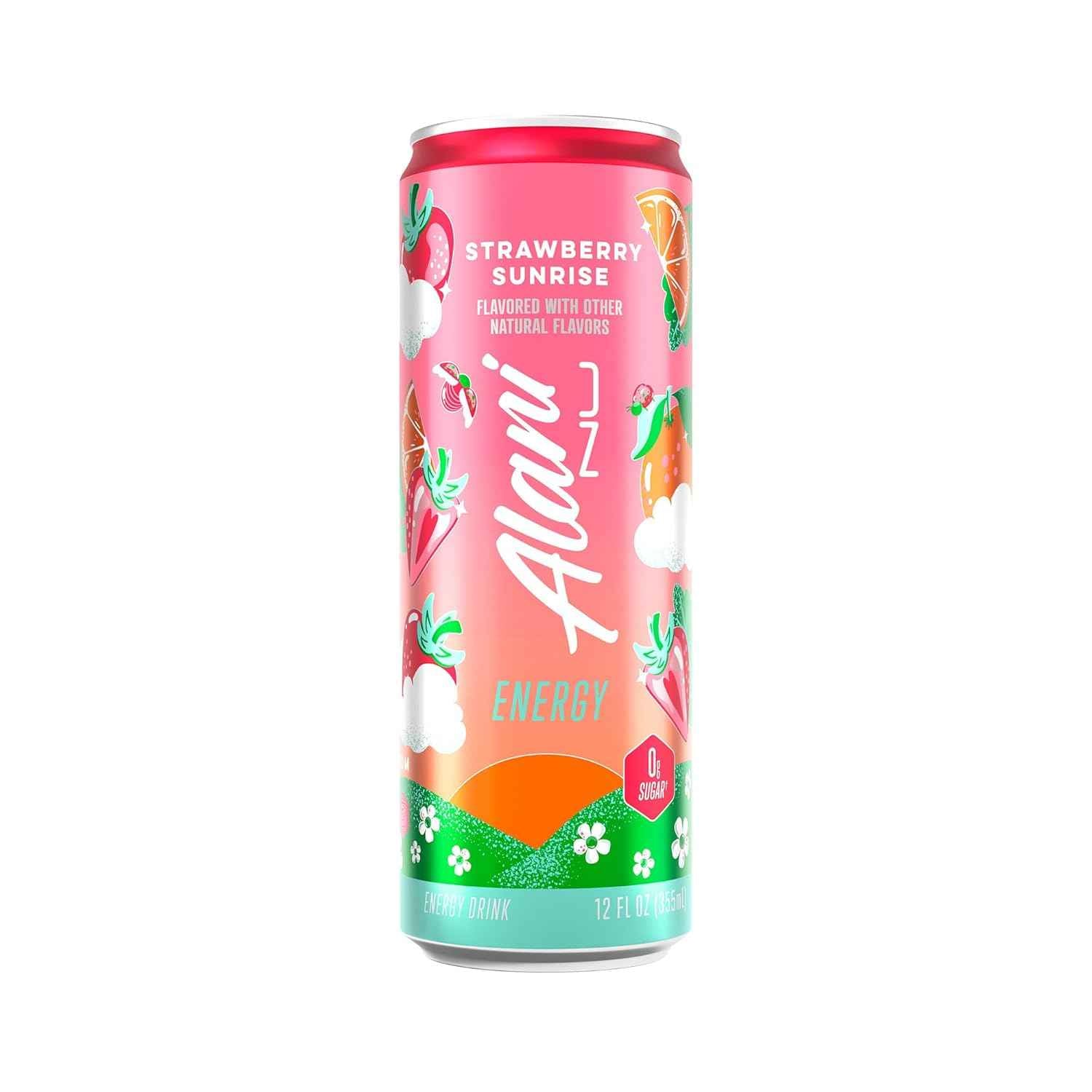 Alani Nu STRAWBERRY SUNRISE Sugar Free, Low Calorie Energy Drinks, 200mg Caffeine, Biotin B Vitamins, Zero Sugar, 10 Calories, 12 Fl Oz Cans, 12 Pack