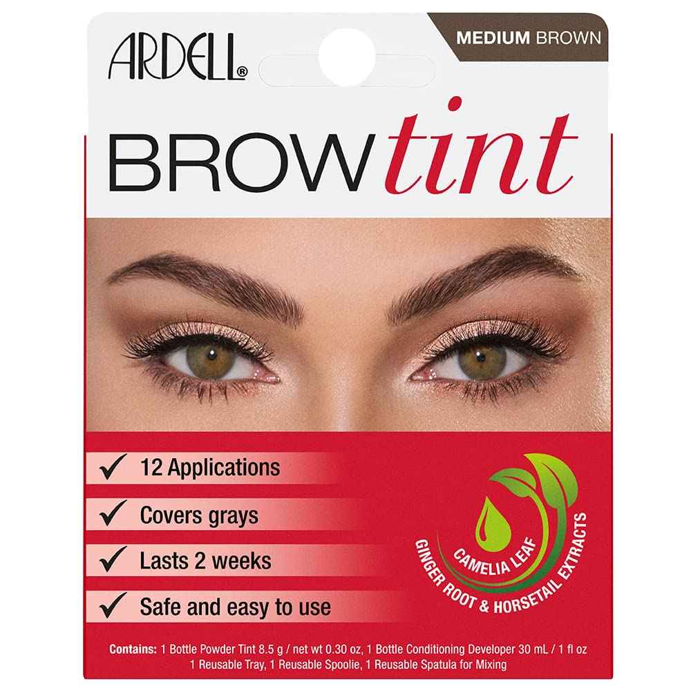Ardell Brow Tint Kit Medium Brown – Eyebrow Dye Kit, Long-Lasting Brow Color with Natural Extracts, DIY Eyebrow Tint for Full Gray Coverage