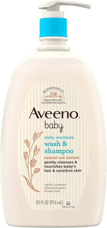 Aveeno Baby Daily Moisture Body Wash & Shampoo with Oat Extract, Hypoallergenic, Tear-Free, No Added Parabens, pH-Balanced Formula For Sensitive Hair & Skin, Baby Essentials