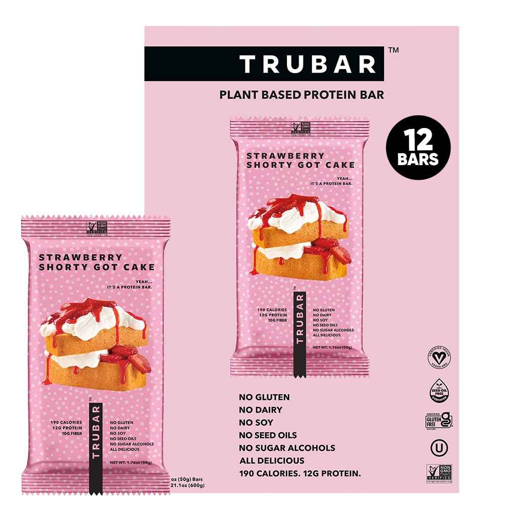 TRUBAR Vegan Protein Bar, Assorted Flavors, Gluten Free, Vegan Protein Snacks, 12G Plant-Based Protein, High Fiber, Healthy Protein Bars