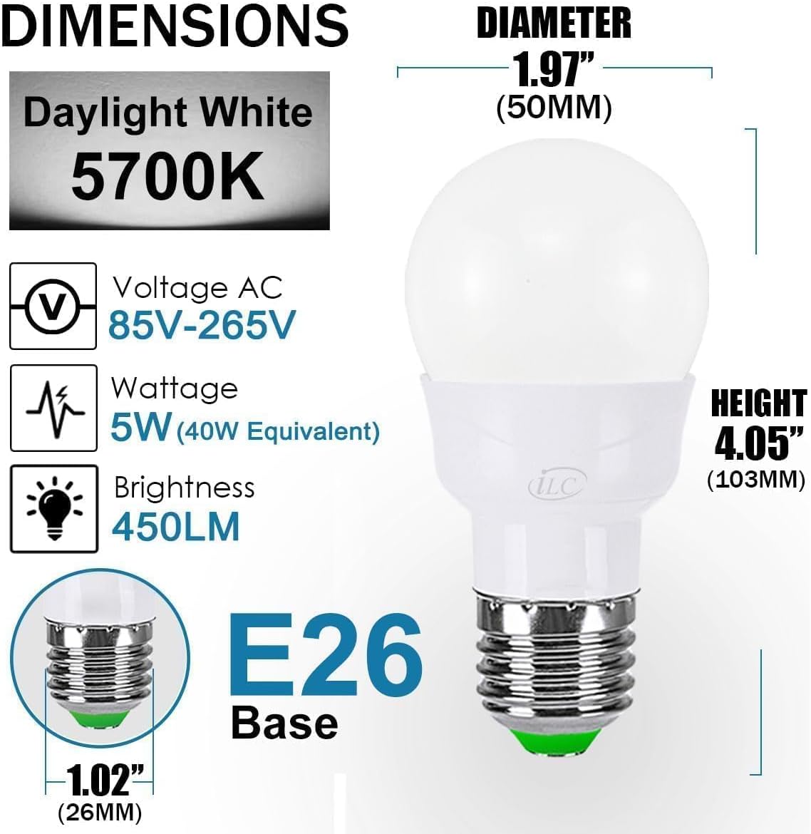 ILC_RGB_LED_Light_Bulb,_Color_Changing_40W_Equivalent,_Daylight_White,_450LM_Dimmable_5W_E26_Screw_Base_RGBW,_Mood_Light_Bulb_-_12_Color_Choices_-_Timing_Infrared_Remote_Control_Included_(4_Pack)